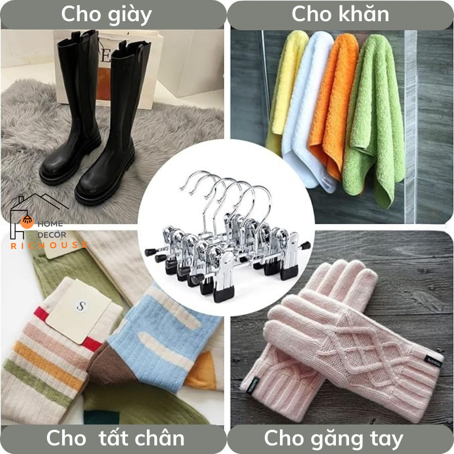 Bộ 5 móc kẹp đôi đa năng, móc treo đôi tất, đôi gang tay, đôi ủng chất liệu thép không gỉ