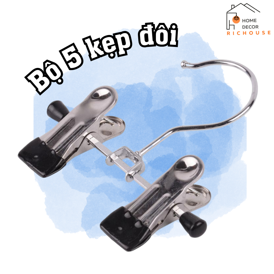 Bộ 5 móc kẹp đôi đa năng, móc treo đôi tất, đôi gang tay, đôi ủng chất liệu thép không gỉ