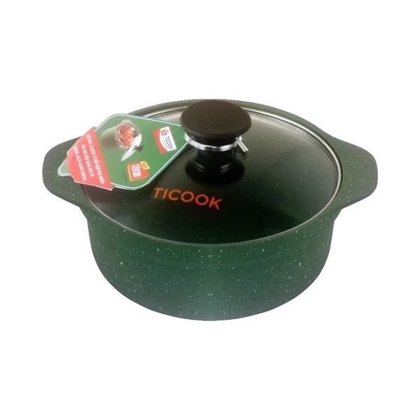 Nồi đúc CLASSIC HỢP KIM NHÔM VÂN ĐÁ NẮP KÍNH ĐẤY TỪ  dùng được mọi loại bếp - Nôi TICOOK