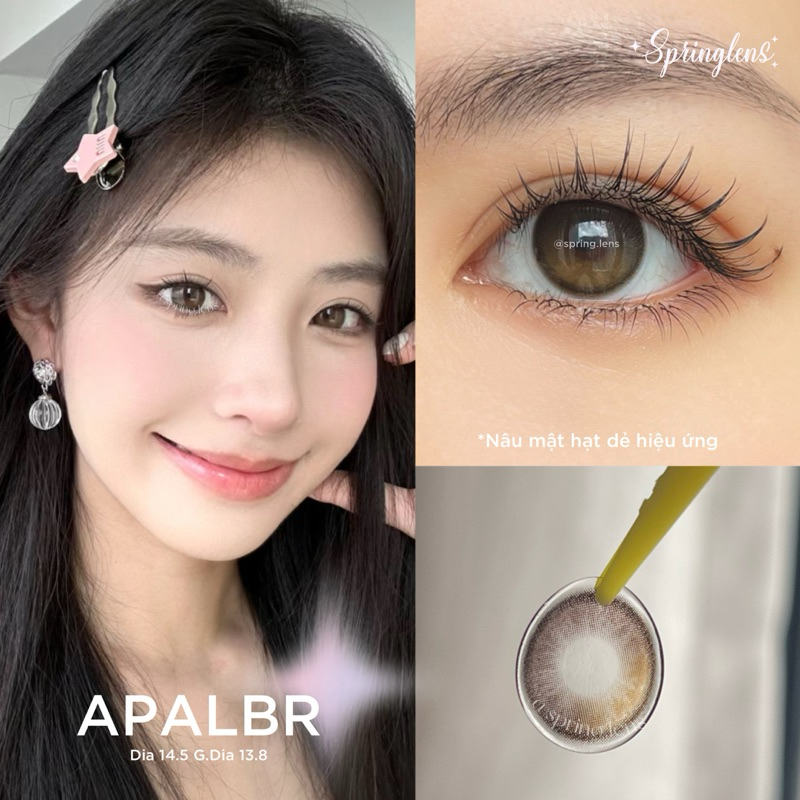 Kính áp tròng hiệu ứng AP ALMOND (April) style Douyin nâu hạt dẻ giãn tròng 1 tháng | Spring Lens