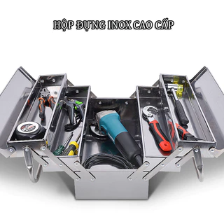 Hộp dụng cụ inox 304 3 tầng 5 ngăn, thùng đồ nghề cao cấp loại to