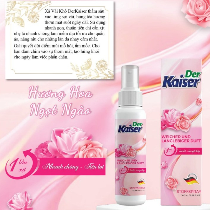 Xả vải khô xịt thơm quần áo Der Kaiser 100ml Công nghệ Đức hương nước hoa