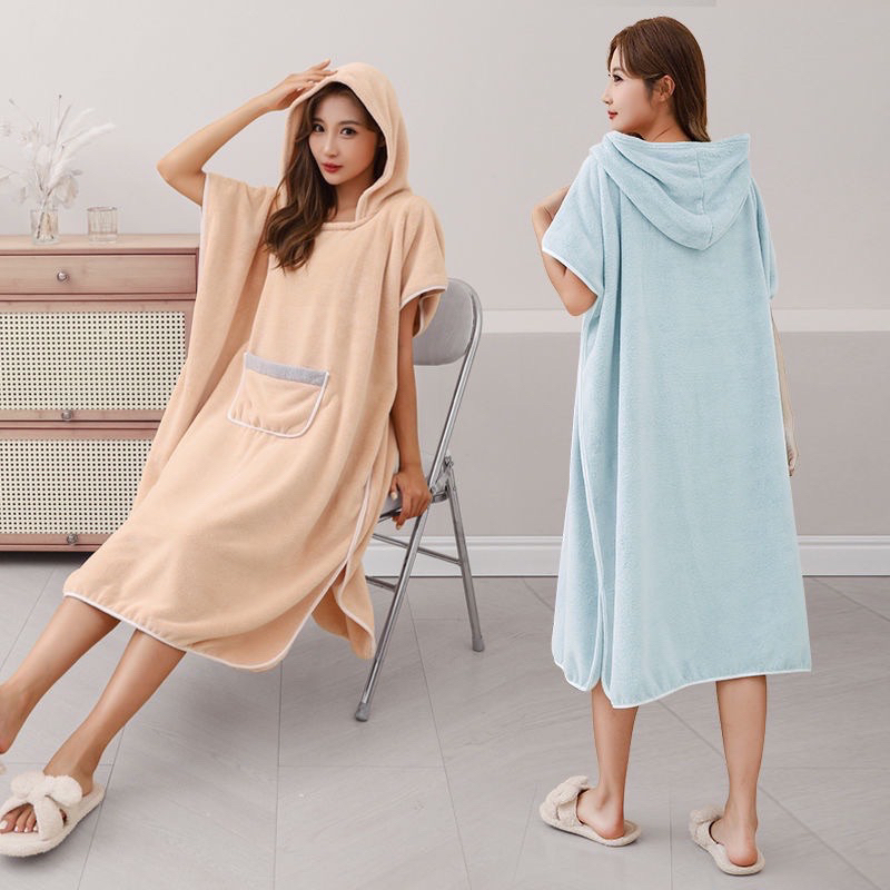 Khăn tắm Áo Choàng Tắm Dáng Dài Rộng Có Mũ Trùm Đầu Thấm Hút Nước Tốt Tiện Dụng