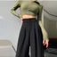 M014-Quần ống suông culottes dài 100cm cạp bản to 7 phân 2khuy vải TUYẾT MƯA