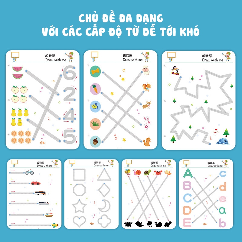 Bộ Sách Tập Tô Vẽ Thông Minh Xóa Được 64 Trang, Sách Tập Viết Cho Bé Kèm Bút Lông Và Mút Xóa