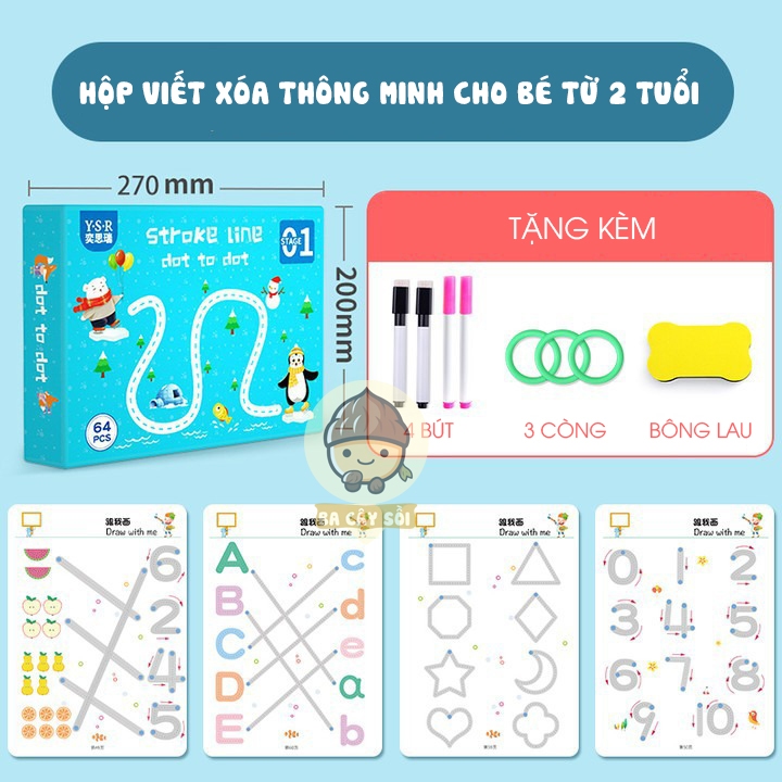 Bộ Sách Tập Tô Vẽ Thông Minh Xóa Được 64 Trang, Sách Tập Viết Cho Bé Kèm Bút Lông Và Mút Xóa