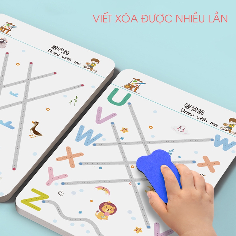 Bộ Sách Tập Tô Vẽ Thông Minh Xóa Được 64 Trang, Sách Tập Viết Cho Bé Kèm Bút Lông Và Mút Xóa