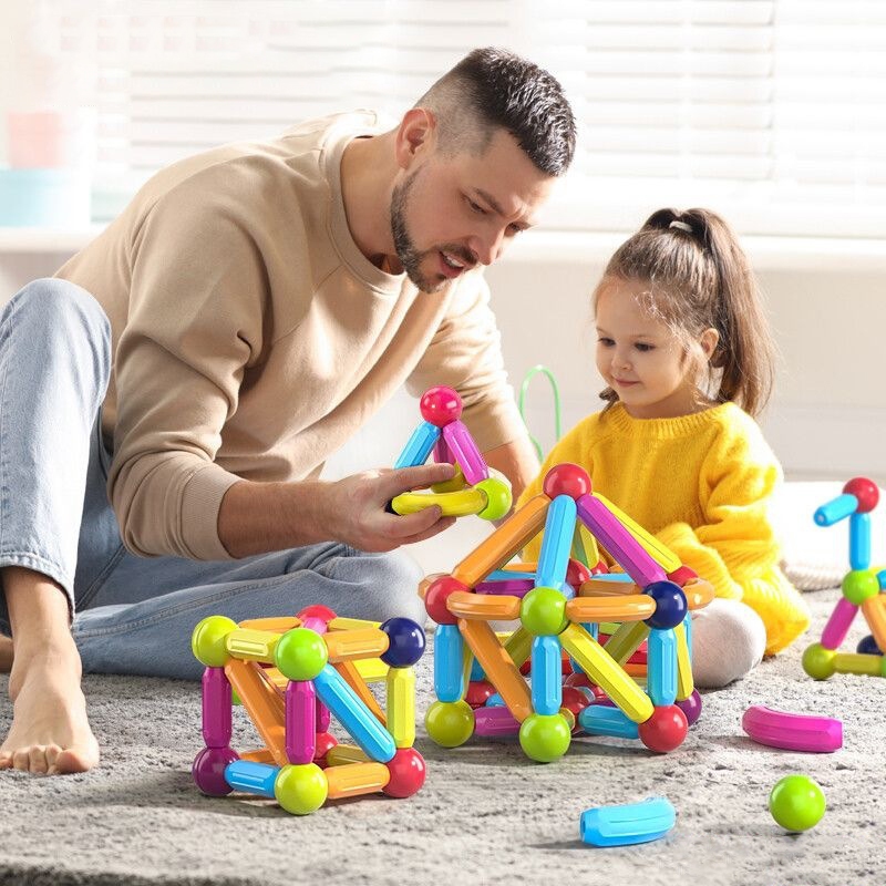 Bộ Xếp Hình Nam Châm Thông Minh - Lắp Ráp 64/72 Chi Tiết, Que Từ Tính, Phát Triển Tư Duy Cho Bé