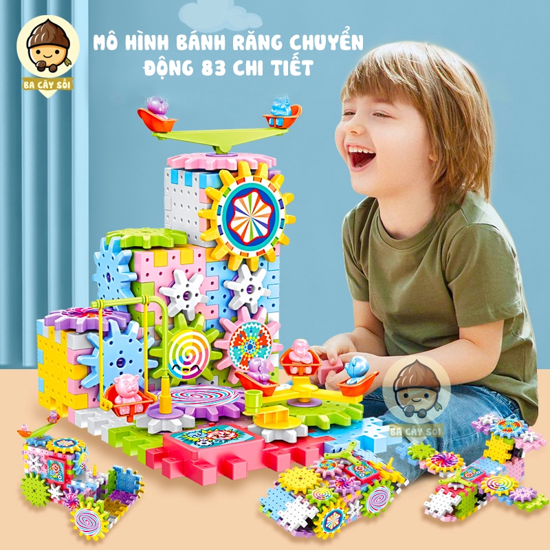 Bộ Đồ Chơi Lắp Ráp Bánh Răng Chuyển Động 83 Chi Tiết, Đồ Chơi Lắp Ghép Sáng Tạo Có Động Cơ Cho Bé