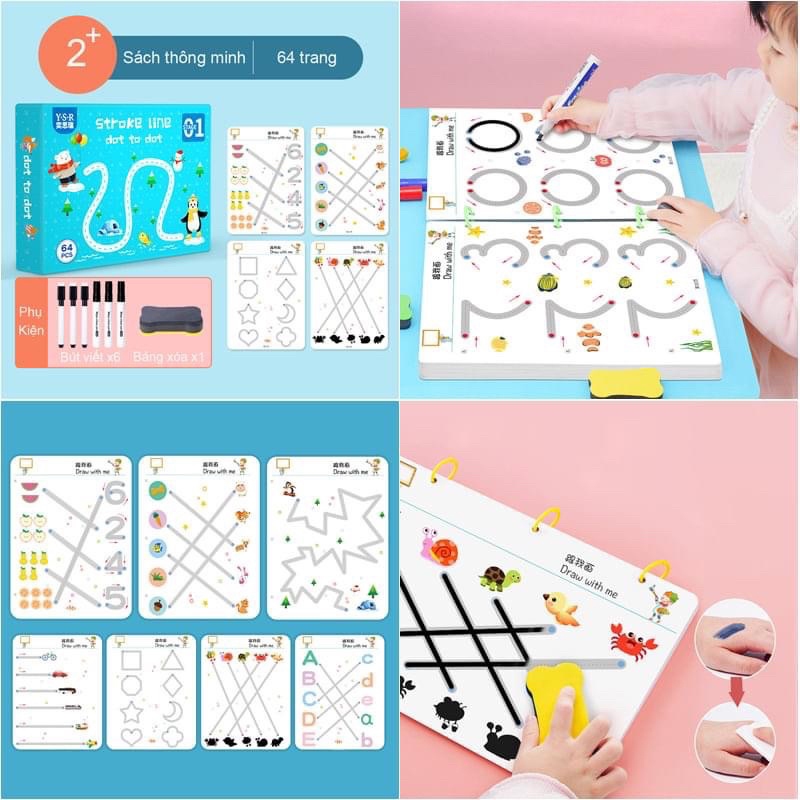 Bộ Sách Tập Tô Vẽ Thông Minh Xóa Được 64 Trang, Sách Tập Viết Cho Bé Kèm Bút Lông Và Mút Xóa