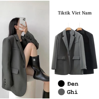 (SẴN) Áo blazer dáng rộng hai lớp màu trơn đen ghi có đệm vai đứng form day dặn thanh lịch ABLZ008 - Tiktik