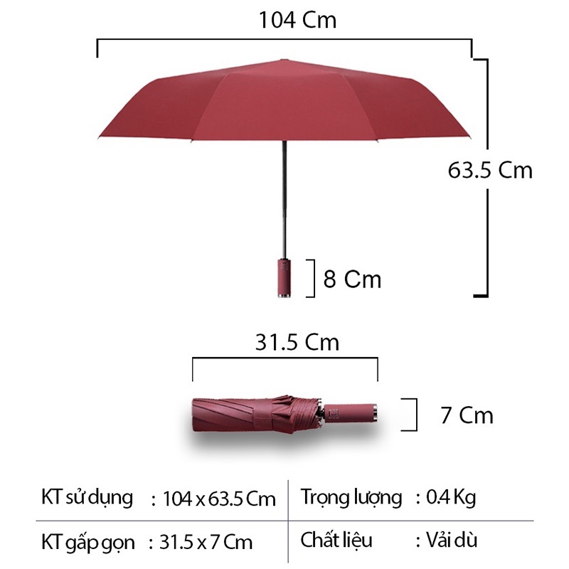 Dù che mưa gấp gọn 2 lớp mở tự động, Dù đi mưa chống tia UV