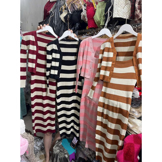váy hai dây len body kèm áo khoác len dài tay cadigan, set mua 1 được 2
