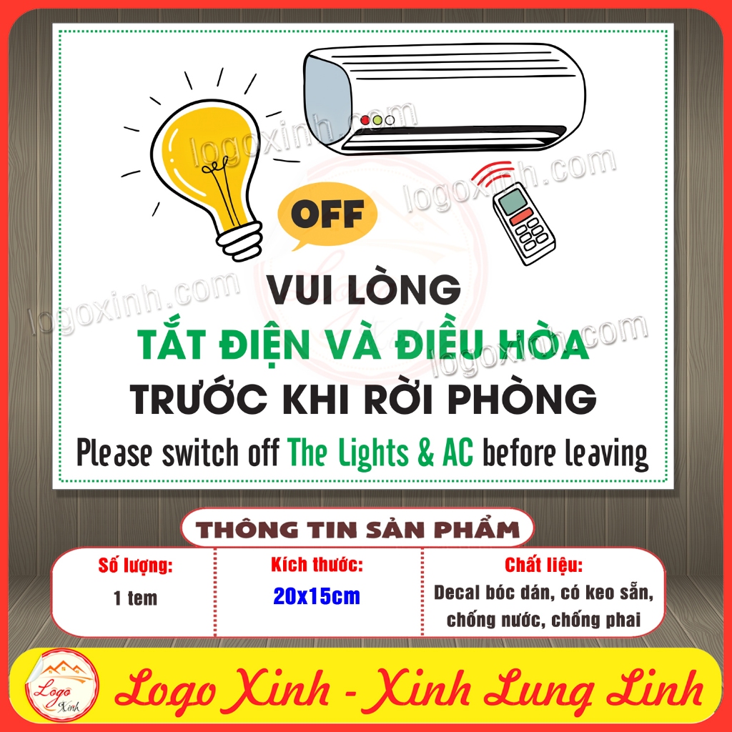 Tem Decal Sticker Nhắc Nhở Nhớ Tắt Điện Và Điều Hòa, Máy Lạnh Trước Khi ...