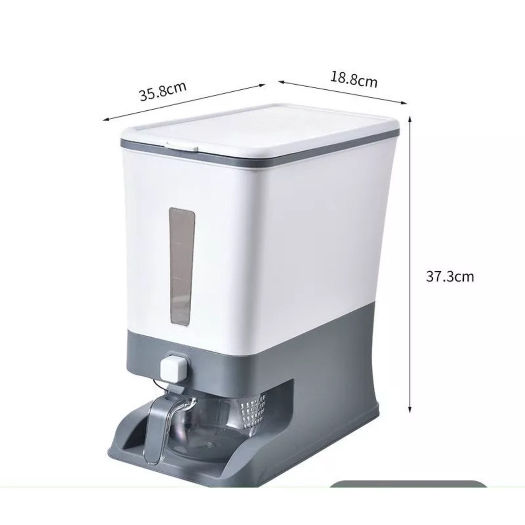 Hộp đựng gạo - Thùng đựng gạo tiện ích 10kg Hokori Việt Nhật 5338. Có cốc đong gạo. Nút bấm lấy gạo tự động.