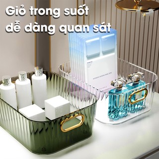 Khay Nhựa Trong Suốt Đựng Mỹ Phẩm Có Tay Cầm - Giỏ Đựng Đồ Bề Bàn, Dụng Cụ Trang Điểm Đa Năng