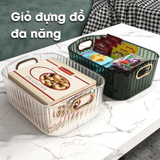 Khay Nhựa Trong Suốt Đựng Mỹ Phẩm Có Tay Cầm - Giỏ Đựng Đồ Bề Bàn, Dụng Cụ Trang Điểm Đa Năng