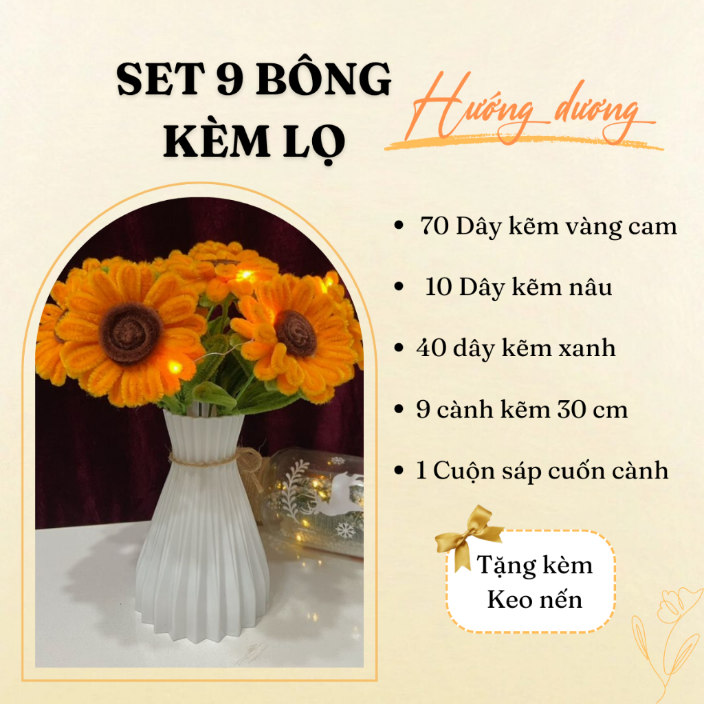 Set nguyên liệu làm hoa kẽm nhung kèm Bình trang trí- Bộ phụ kiện DIY làm hoa Hướng Dương Tulip quà tặng sinh nhật 02073 | Shopee Việt Nam