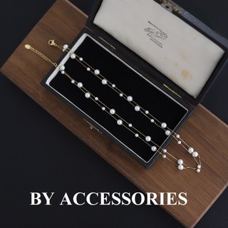 Dây chuyền vòng cổ nữ titan xích kép đôi phối ngọc trai nhân tạo xen kẽ vintage thời trang không gỉ WN2374