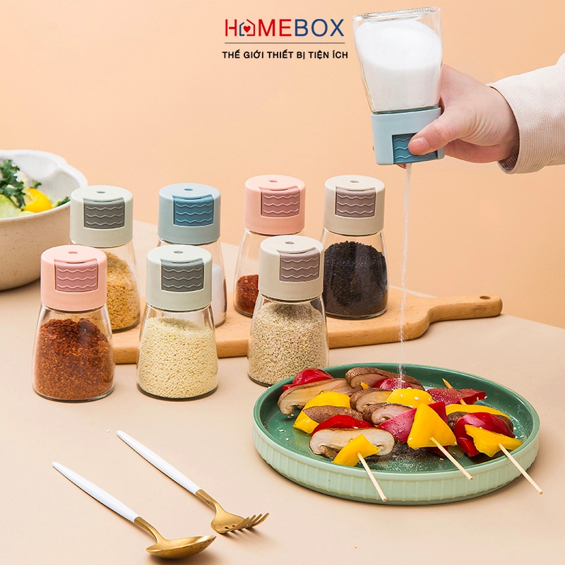 COMBO 5 Lọ Đựng Gia Vị Thủy Tinh Có Nút Bấm Chống Ẩm Dễ Dùng Cho Bếp Gọn Gàng, Hộp Đựng Gia Vị 180ml