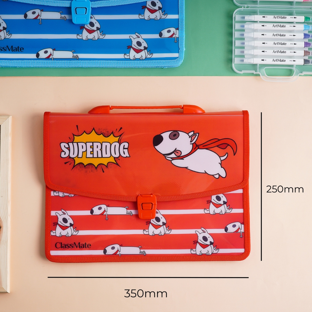 Cặp học thêm 2 ngăn CLASSMATE Hình Super Dog Mới Lạ, Chất Liệu Nhựa Nguyên Sinh An Toàn CL-SB604 (34,5 x 24 x 10cm)