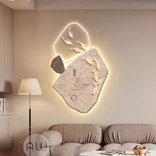 Tranh 3D LED Đồng Hồ Cửu Ngư Cá Chép Trang Trí Phòng Khách Quán Cà Phê OHA Decor [Hàng Có Sẵn]