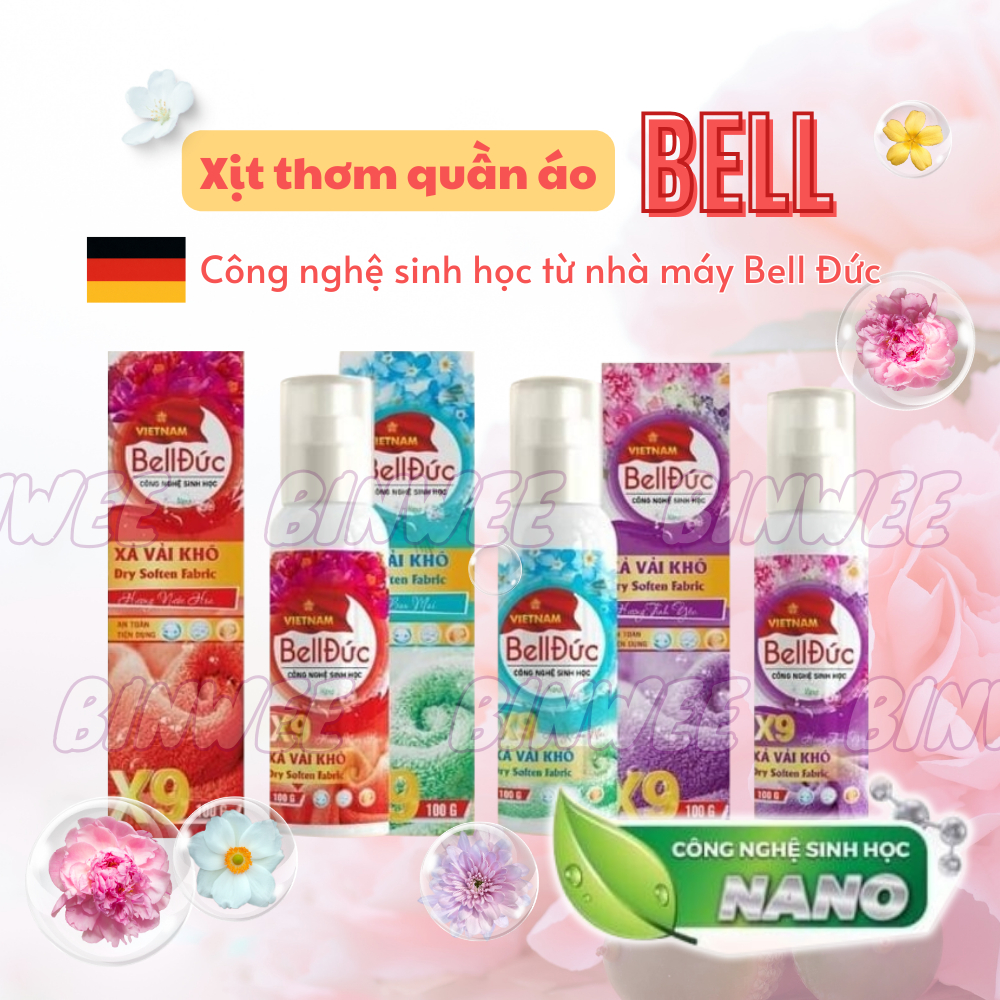 Xịt thơm quần áo xả vải khô Bell Đức 100ml lưu hương 48h chống nhắn làm mềm vải khử mùi hôi ẩm mốc