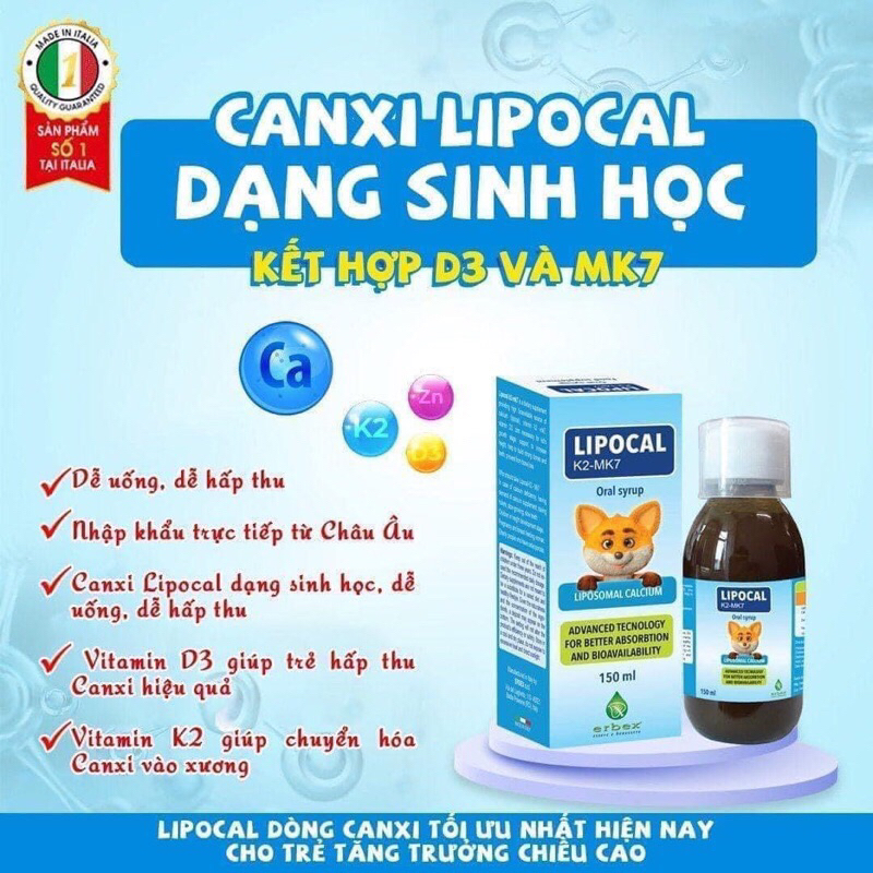 LIPOCAL canxi sinh học bổ sung canxi phòng còi xương cho bé giúp phát ...