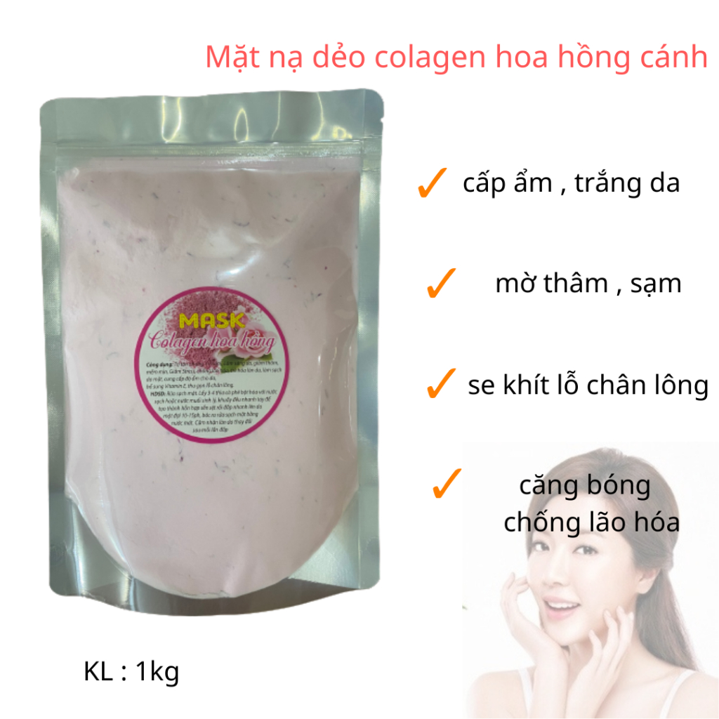 Bột Mặt Nạ Collagen Hoa Hồng Tươi Cao Cấp Cho Spa [Gói 1kg]