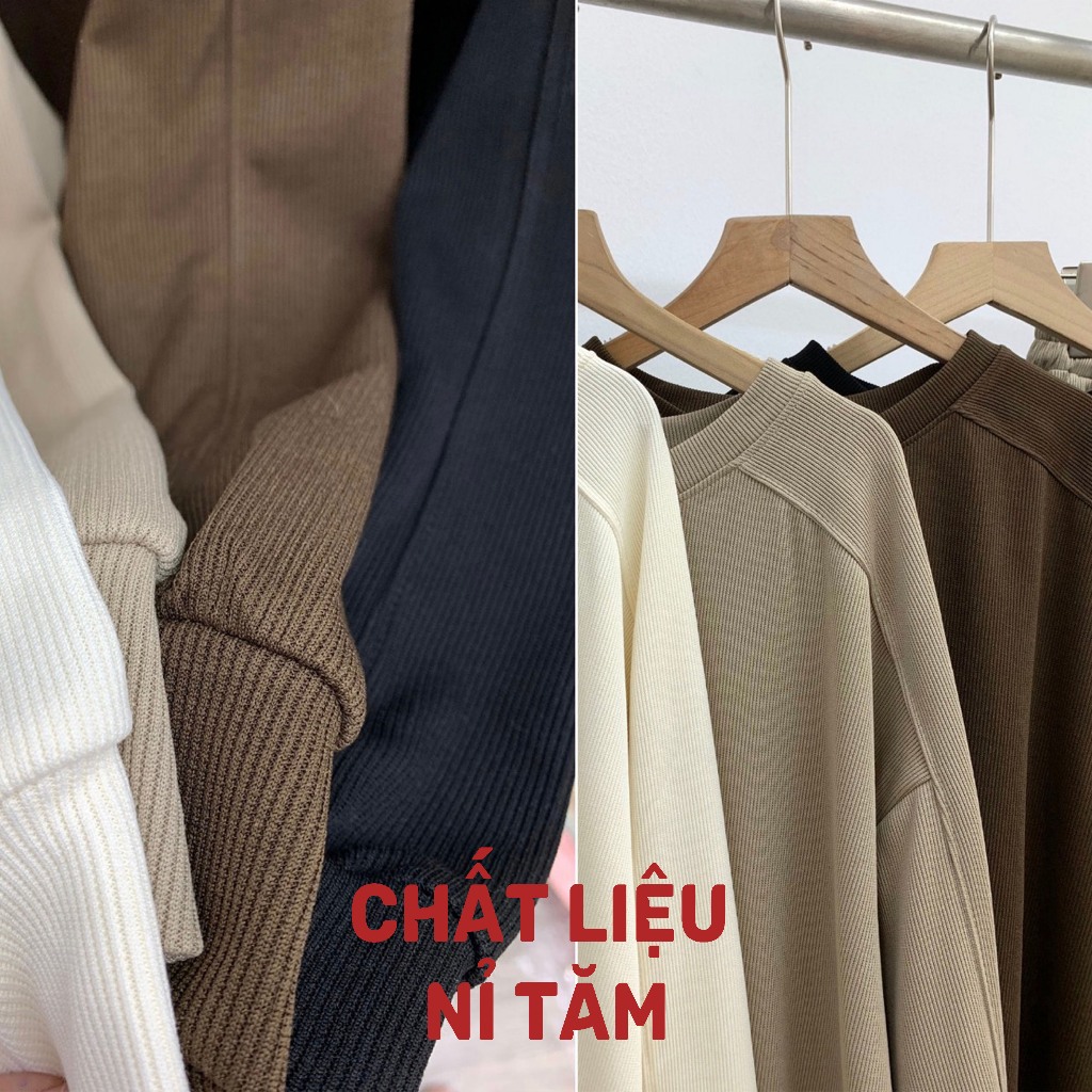 Sét Bộ / Bộ Len Dài Tay Cổ Tròn Quần Ống Xuông Phong Cách Hàn Quốc