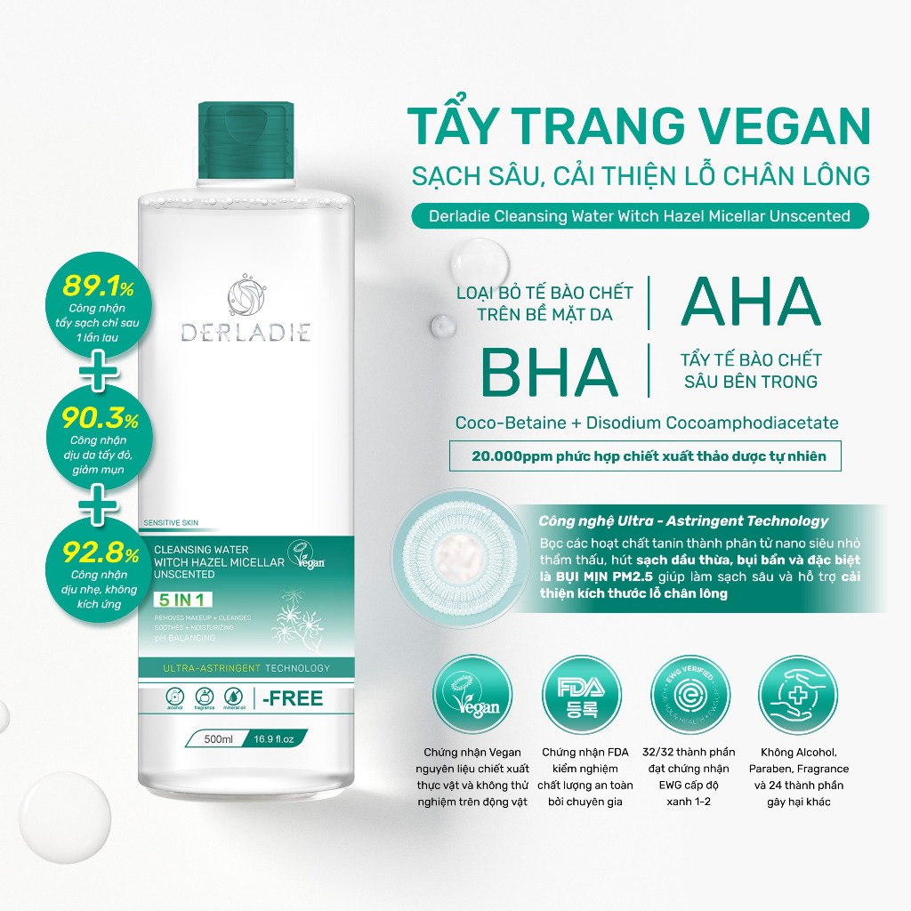 Ảnh Nước Tẩy Trang Derladie Cleansing Water Witch Hazel 1