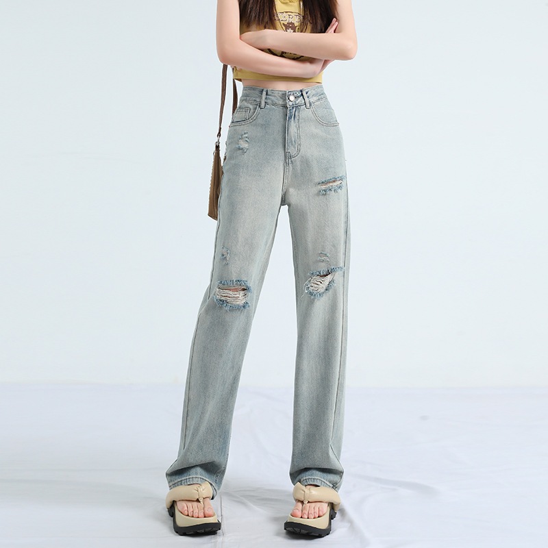 LQ010 Quần Jeans rách 2 màu cơ bản, quần cạp cao ống suông, phong cách trẻ trung khỏe mạnh.