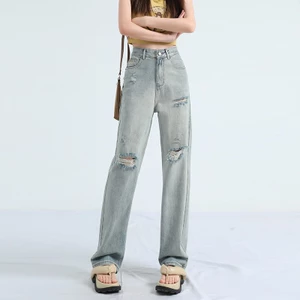 LQ010 Quần Jeans rách 2 màu cơ bản, quần cạp cao ống suông, phong cách trẻ trung khỏe mạnh.