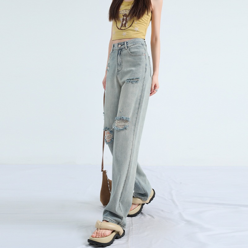 LQ010 Quần Jeans rách 2 màu cơ bản, quần cạp cao ống suông, phong cách trẻ trung khỏe mạnh.