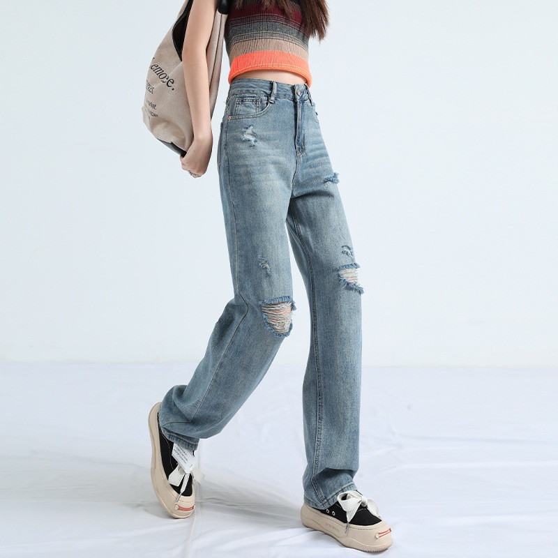 LQ010 Quần Jeans rách 2 màu cơ bản, quần cạp cao ống suông, phong cách trẻ trung khỏe mạnh.