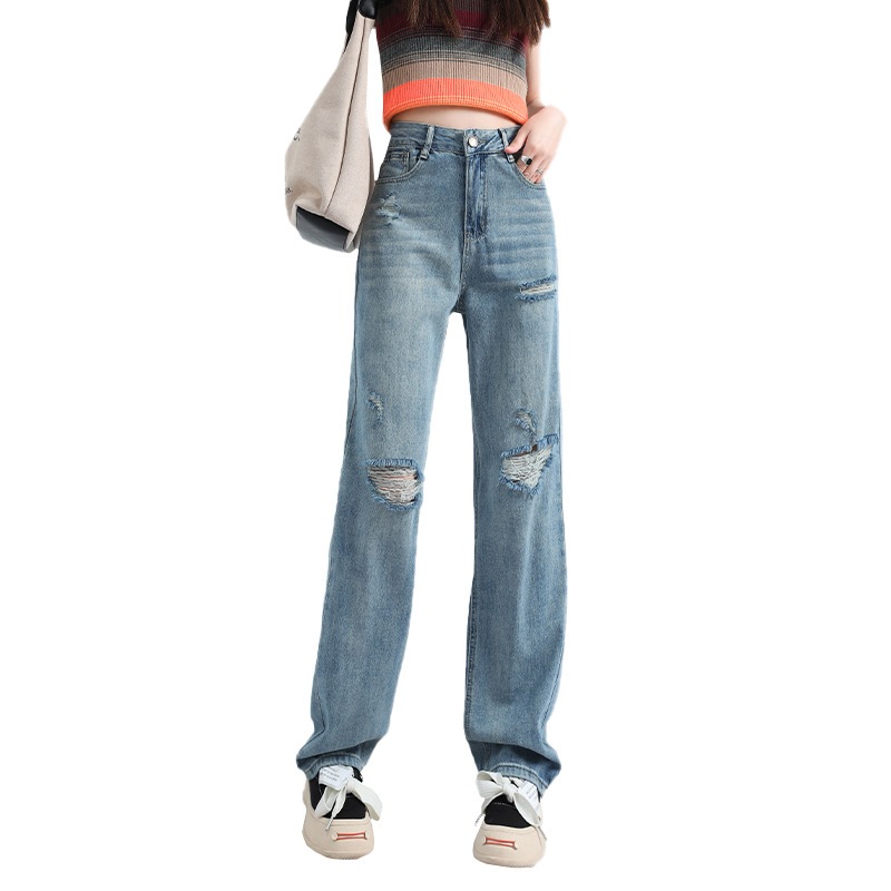 LQ010 Quần Jeans rách 2 màu cơ bản, quần cạp cao ống suông, phong cách trẻ trung khỏe mạnh.