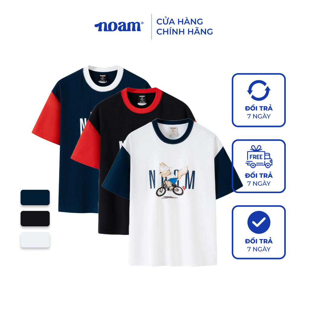 Áo thun Form rộng NOAM Nafox Dynamic Cycling 100% Cotton – Màu đen/trắng/xanh navy