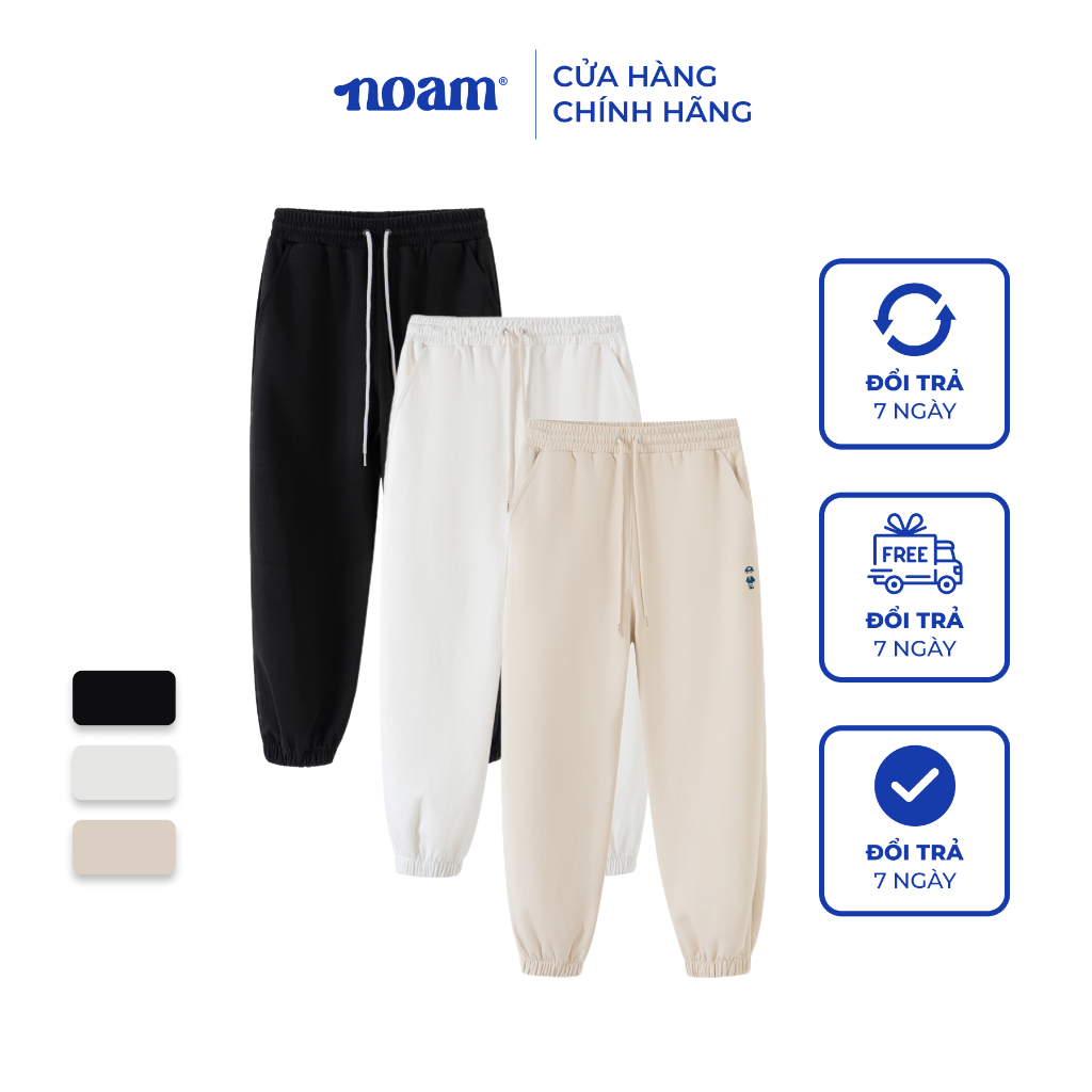 Quần nỉ bo gấu NOAM Basic Nafox Small Logo Unisex Form rộng – Màu đen/ trắng/be