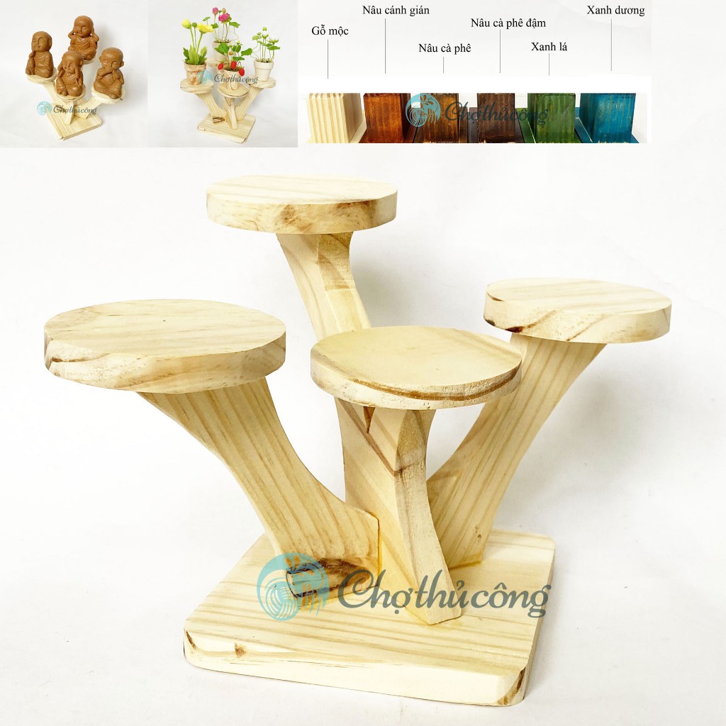 Kệ trang trí để mô hình gỗ tự nhiên, kệ gỗ decor mini để bàn 4 tầng để ...