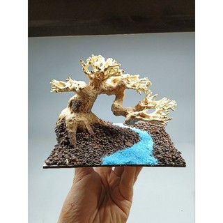 Tiểu cảnh bonsai " Cây Bên Suối" cho bể cá cảnh mini , Có chân đế setup sẵn .