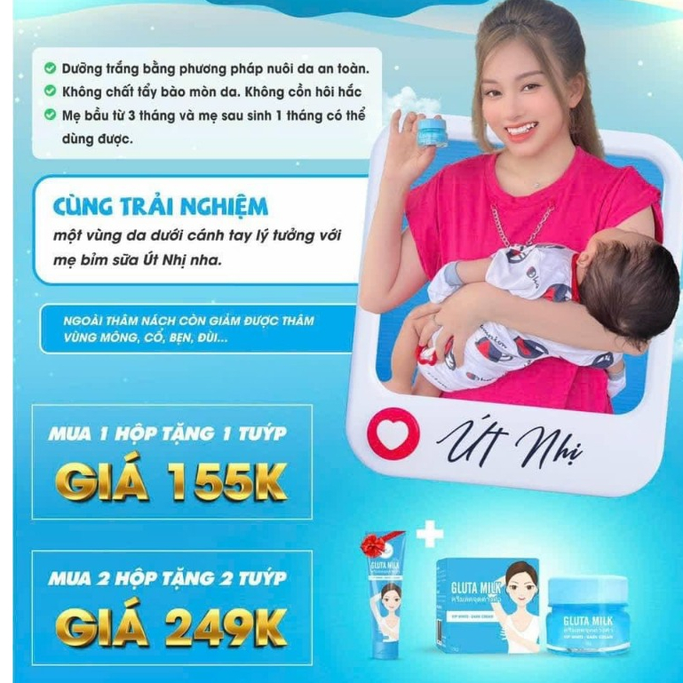 Kem thâm nách Gluta Milk giảm thâm ngăn mùi cơ thể hiệu quả hộp 15gram