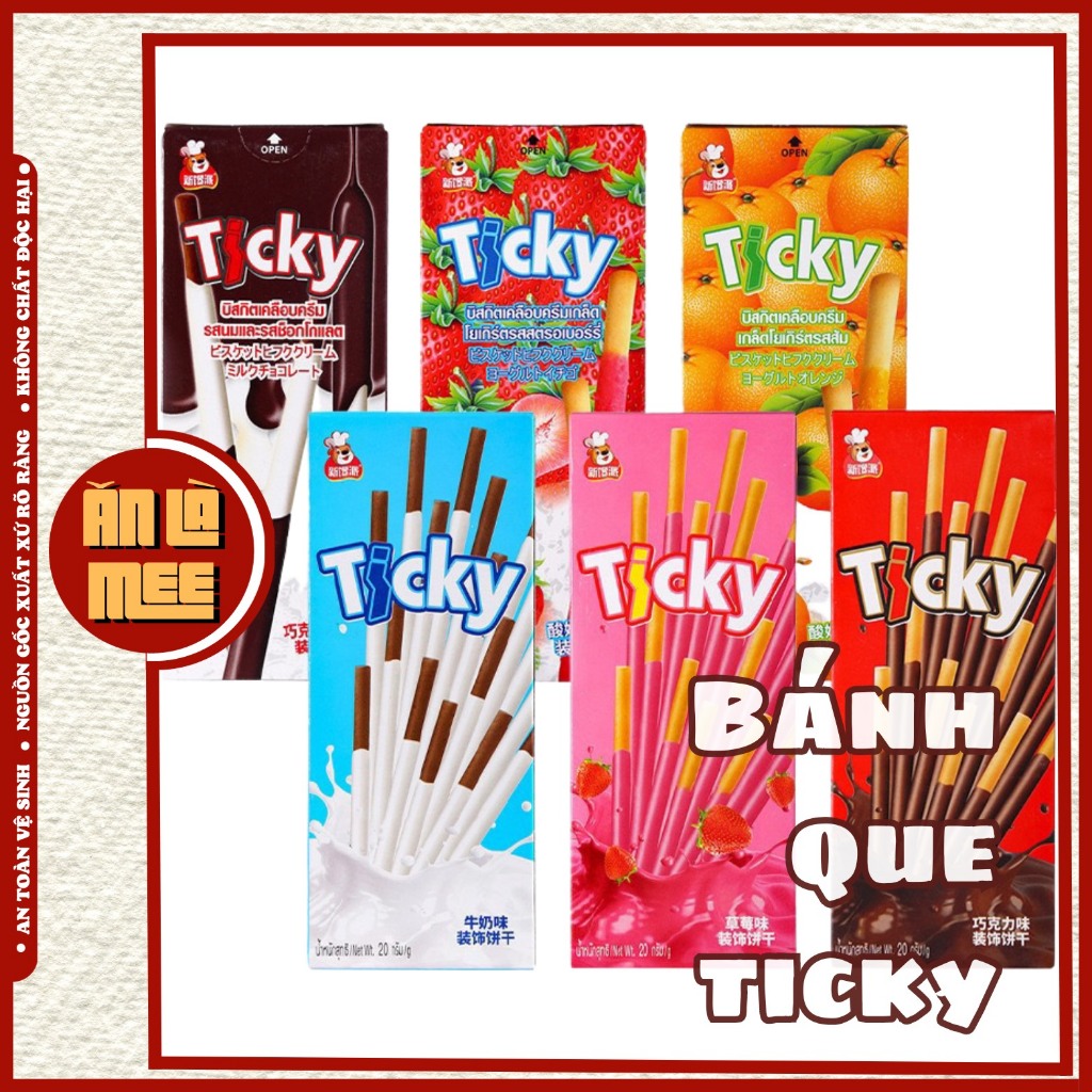 Bánh que Ticky Thái Lan, bánh quy que phủ kem các vị (hộp 20g, 6 que ...