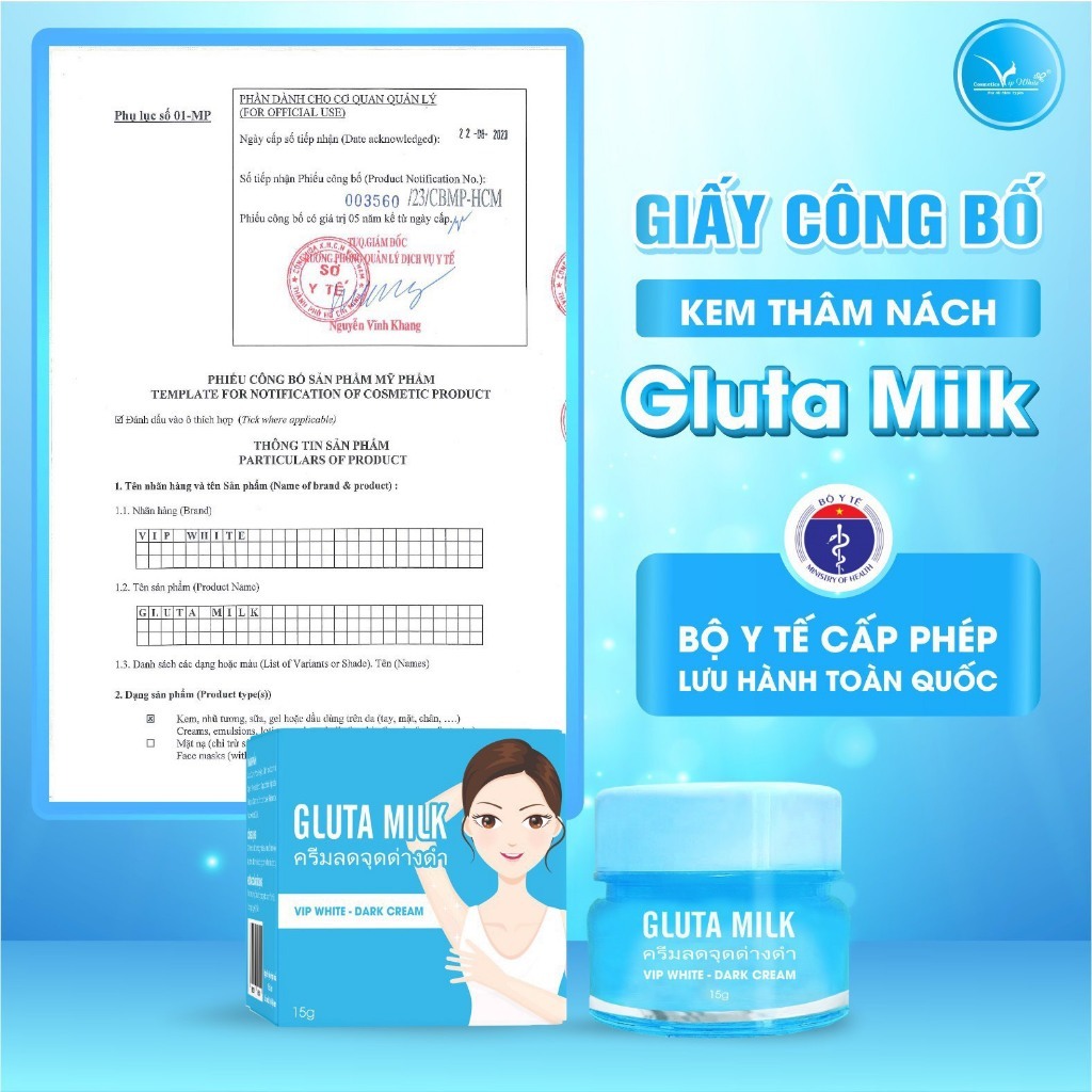 Kem thâm nách Gluta Milk giảm thâm ngăn mùi cơ thể hiệu quả hộp 15gram