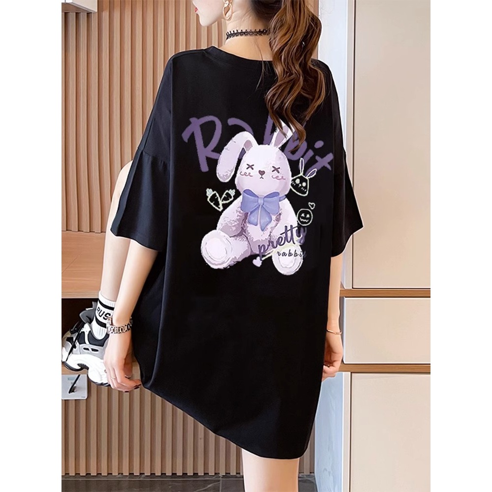 Áo thun nữ HappyFamily - Mẫu  tay lở in họa tiết thỏ đáng yêu PRETTY RABBIT chất cotton 100 Cao Cấp