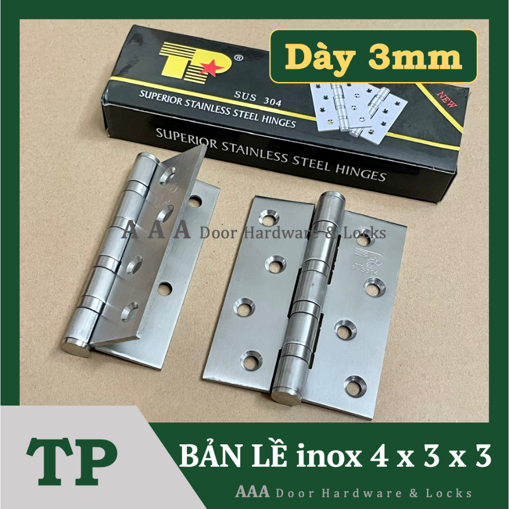 [4x3x3] Bộ 2 Bản Lề Lá INOX 304 Dài 10cm dày 3mm (Lề Lá inox 1 tấc dày ...