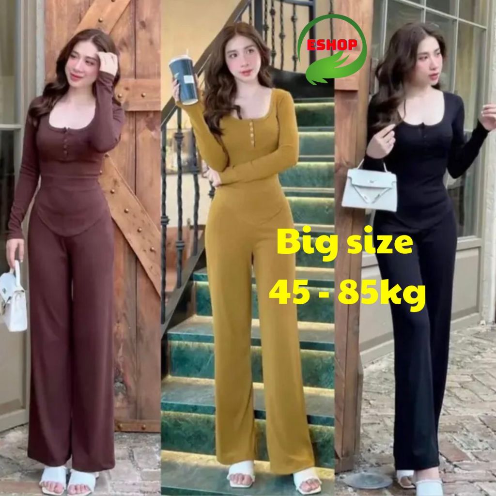 Đồ Bộ Nữ Bigsize Áo Tay Dài Quần Dài Thu Đông Thun Gân Tăm Lạnh ESHOP Set Đồ Nữ Đẹp Sang Chảnh Mặc Nhà Đi Chơi TL68