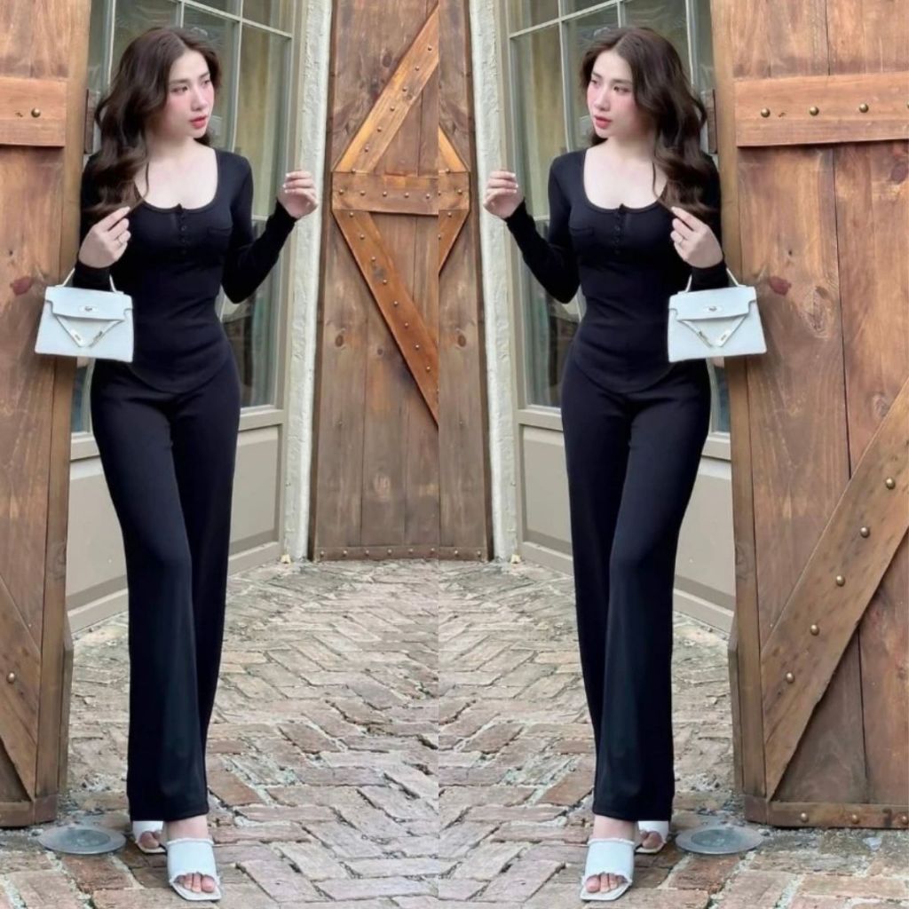 Đồ Bộ Nữ Bigsize Áo Tay Dài Quần Dài Thu Đông Thun Gân Tăm Lạnh ESHOP Set Đồ Nữ Đẹp Sang Chảnh Mặc Nhà Đi Chơi TL68