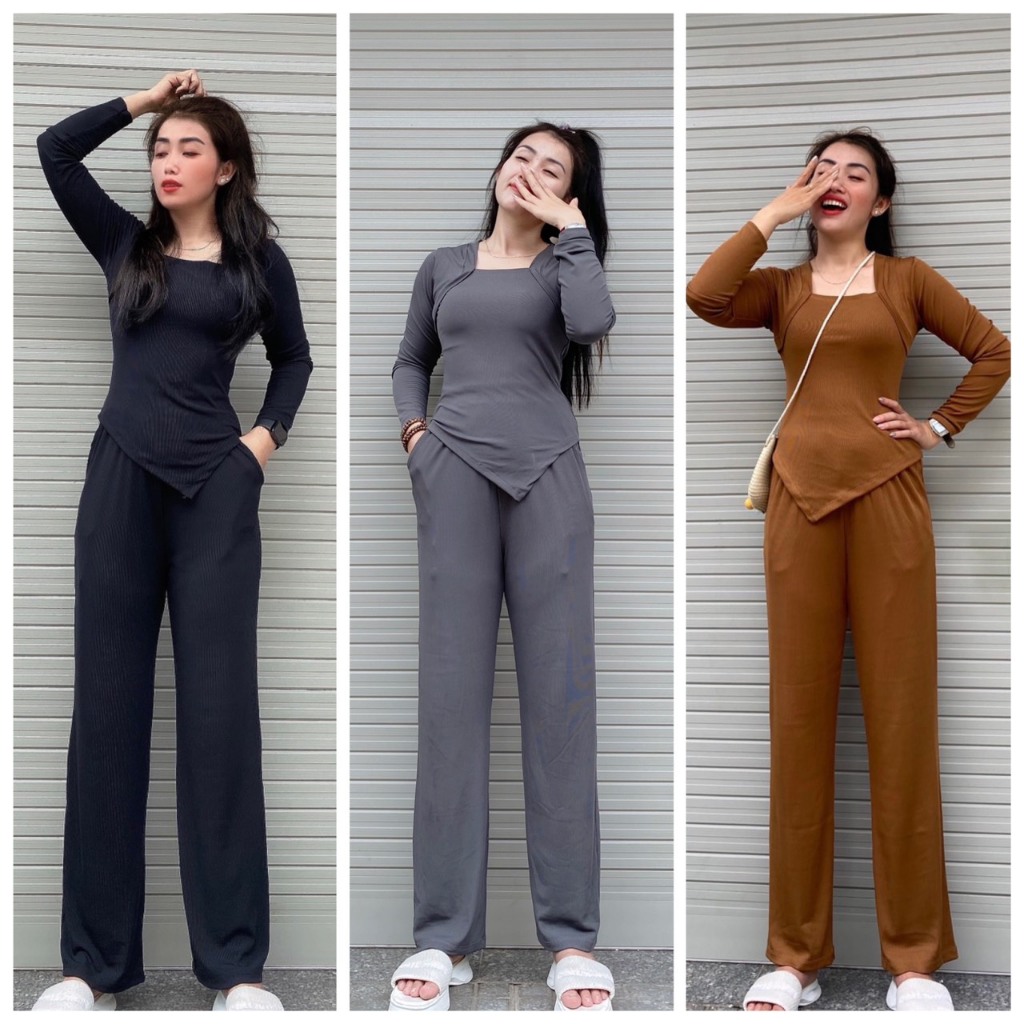 Đồ Bộ Nữ Bigsize Áo Tay Dài Quần Dài Thu Đông Thun Gân Tăm Lạnh ESHOP Set Đồ Nữ Đẹp Sang Chảnh Mặc Nhà Đi Chơi TL68