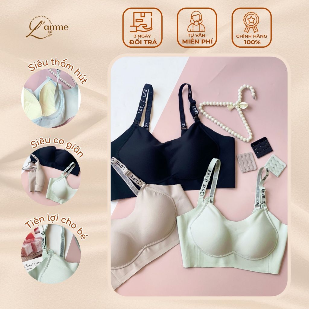 Áo lót bầu áo ngực cho con bú A22 chất liệu su non co giãn, không gọng chống chảy xệ, tháo khuy ngực cho bé ti L’amme spe