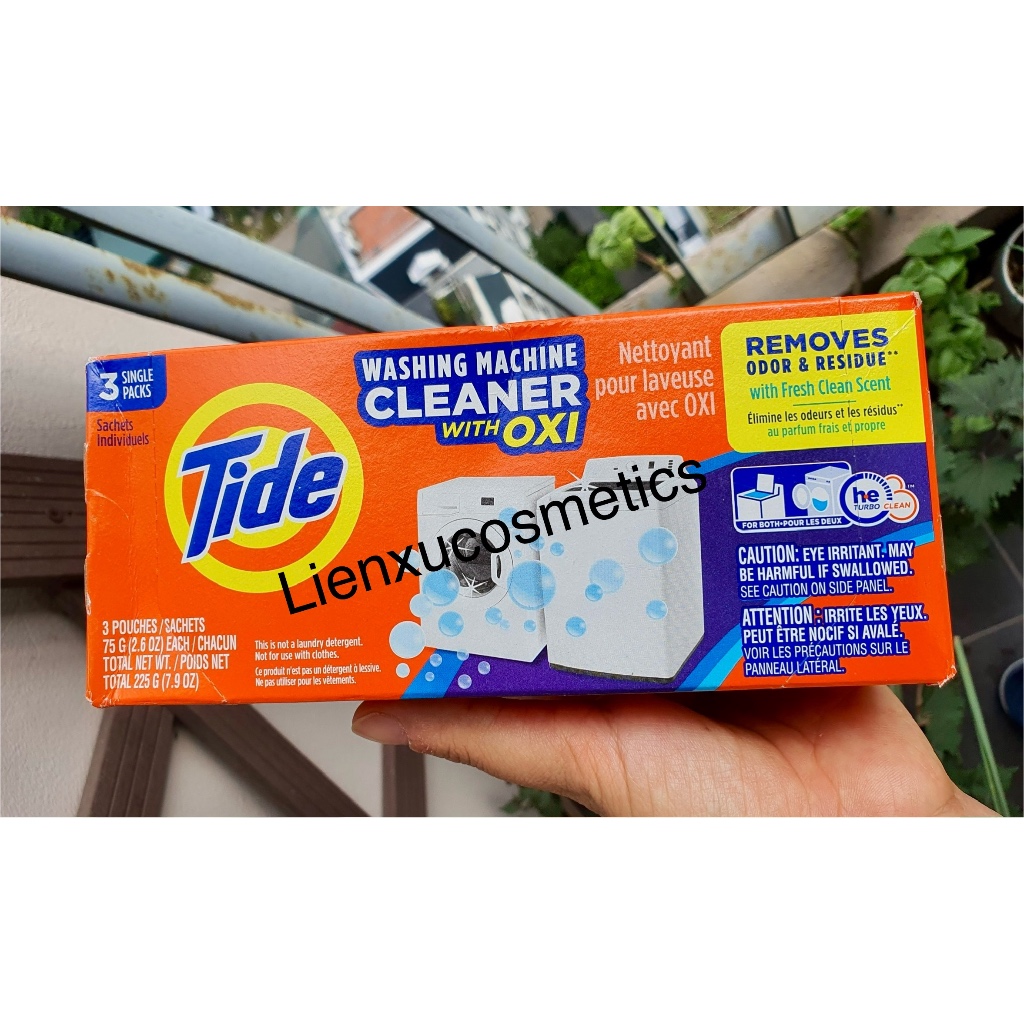 Vệ sinh máy giặt Tide washing machine cleaner with Oxi, hộp 3 túi